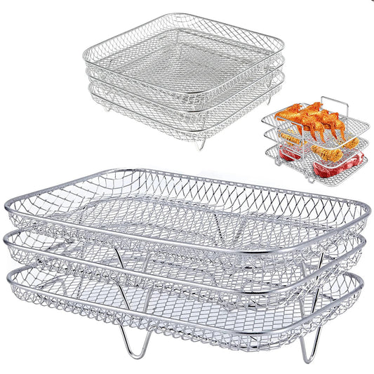 3-Piece Stackable Mesh Cooking & Baking Trays – Stainless Steel Cooking, Baking, Grilling and Cooling Racks