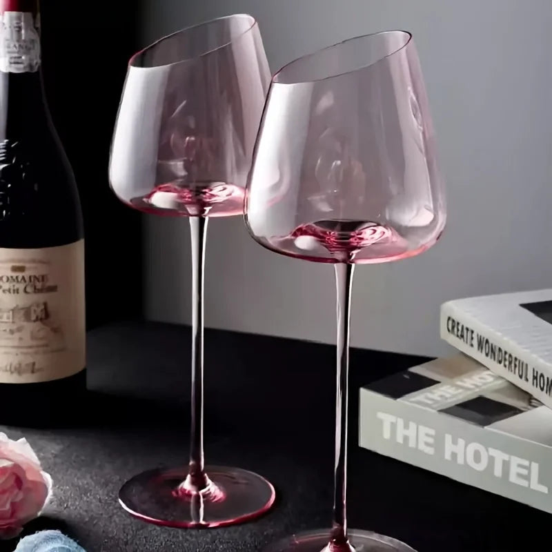 Blush Wine Glasses, Set of 2 – Slanted Rim Goblets