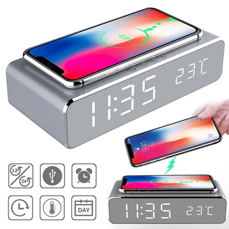 Wireless Charger Time Alarm LED Clock