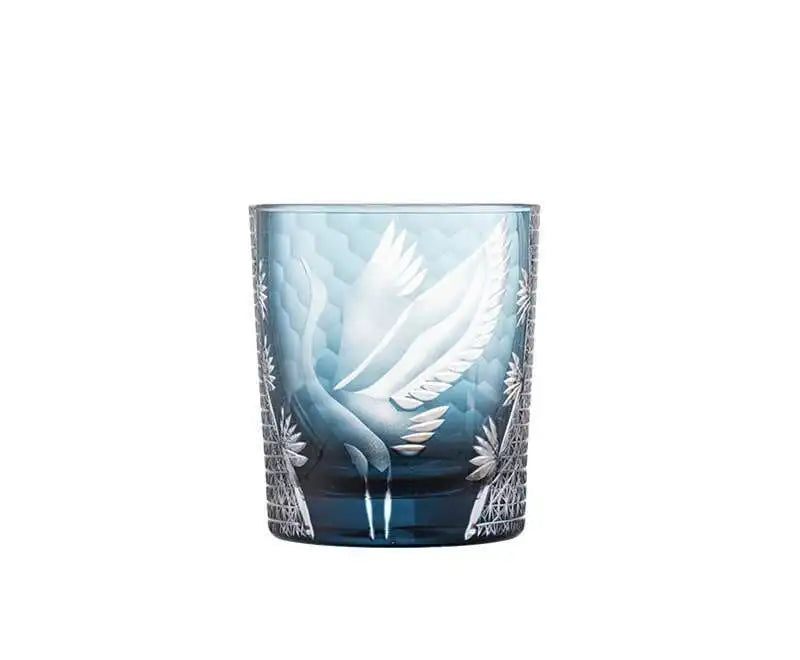 Japanese-Style Edo Kiriko Hand-Engraved Whisky Glass with Crane Motif – Crystal Glass Tumbler with Gift Box (260ml)