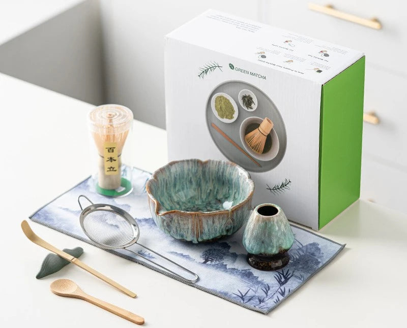 Lotus Matcha Gift Set – Traditional 8 Piece Japanese Matcha Tea Set with Bowl, Whisk, Scoop & Accessories