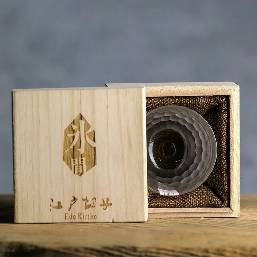 Kikko Japanese Style Crystal Whisky Glass with Wooden Gift Box