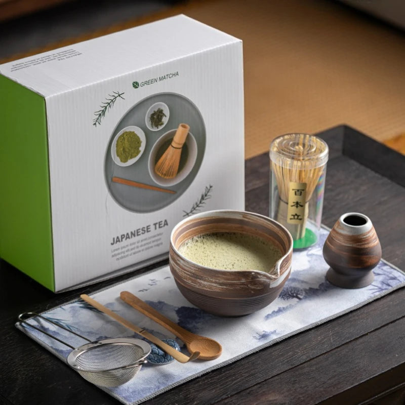 Kuroya Japanese-Style Matcha Gift Set – 8 Piece Ceramic Matcha Whisk Set with Bowl, Bamboo Whisk and Accessories