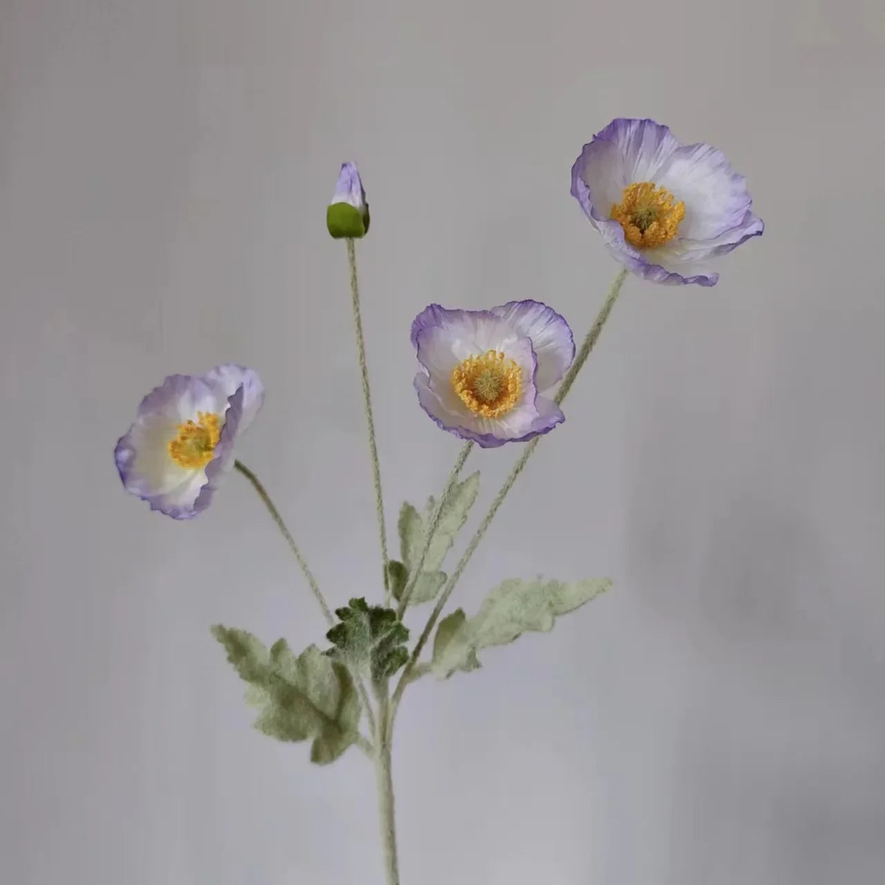 Meadow Poppy Stem Bundle – Silk Poppy Flower Stem with 3 Blooms and 1 Bud for Vase Arrangements and Home Styling