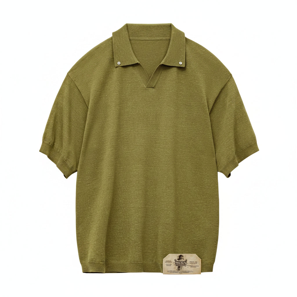 Calder Men’s Short Sleeve Polo Shirt – Textured Cotton Summer Polo with Open Collar