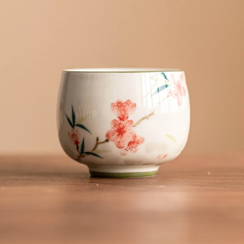 Sakura Bloom Ceramic Tea Cup – Hand-Painted Floral Tea Bowl for Espresso, Matcha and Herbal Tea