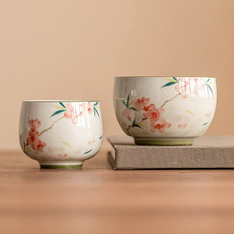 Sakura Bloom Ceramic Tea Cup – Hand-Painted Floral Tea Bowl for Espresso, Matcha and Herbal Tea