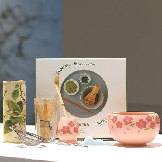 Hanami Blossom Ceramic Tea & Coffee Gift Set – Complete Home Tea Kit with Bowl, Whisk and Scoop