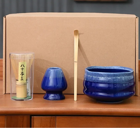 4 Piece Matcha Tea Set with Ceramic Bowl & Accessories – Japanese Matcha Making Kit in Various Colours