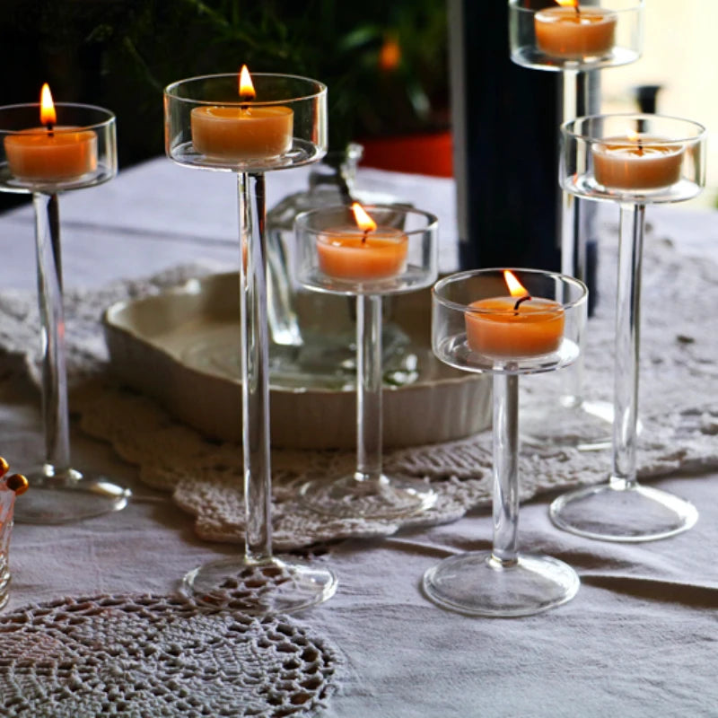 Avelaine Glass Tealight Candle Holder – Raised Table Centrepiece for Home Décor, Weddings and Events.