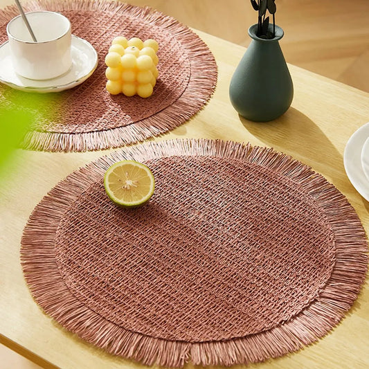 Boho Woven Fringe Placemat – Rustic Round Dining Mat for Indoor & Outdoor Table Settings