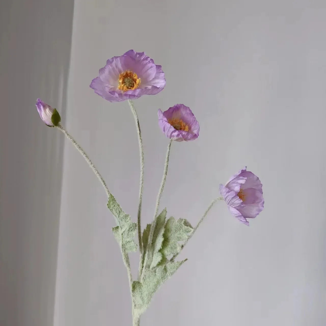 Meadow Poppy Stem Bundle – Silk Poppy Flower Stem with 3 Blooms and 1 Bud for Vase Arrangements and Home Styling