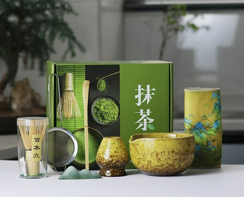 Sahori Japanese-Style Matcha Tea Set – 2, 5 or 7 Piece Matcha Bowl and Bamboo Whisk Set