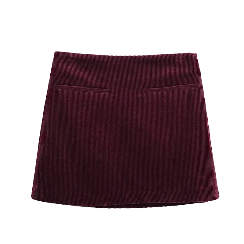 Cordette Corduroy A-Line Mini Skirt – High Waist Winter Skirt in Brown, Black, Claret & White