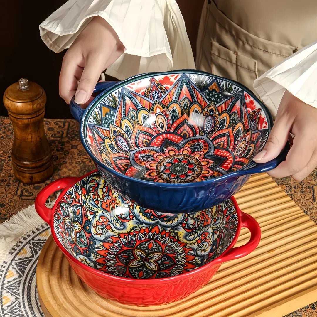 Narelle Bohemian Ceramic Serving Dish & Oven Plate – Patterned Bakeware for Roasting, Baking and Table Serving