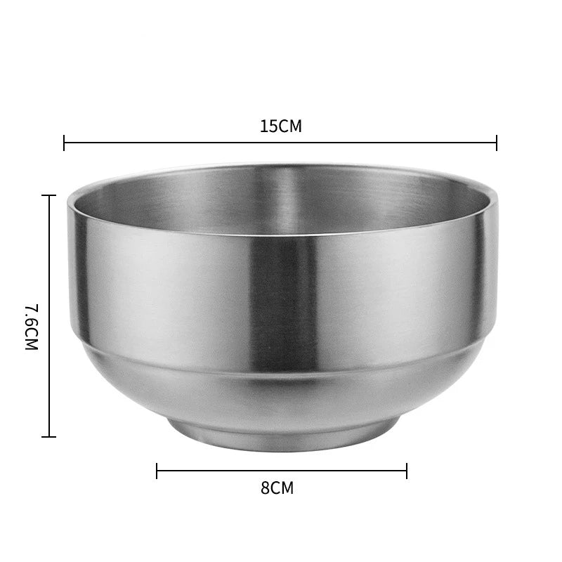 Stainless Steel Double Wall Rice Bowl – Heat Resistant Soup, Ramen & Salad Bowl for Kitchen Dining
