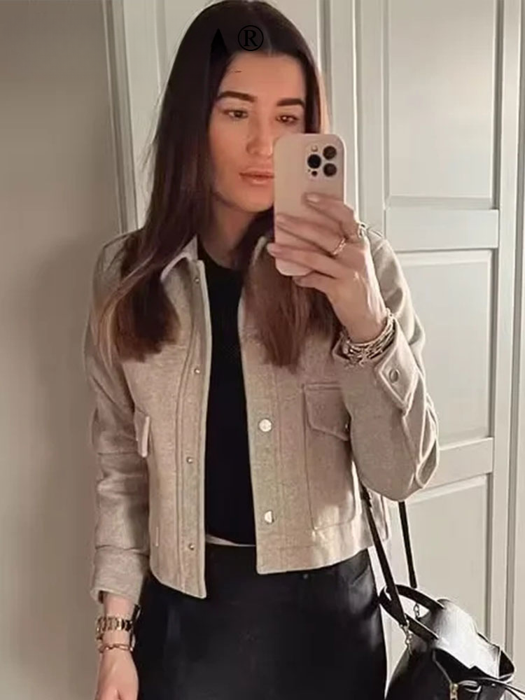 Noa Cropped Lightweight Utility Jacket – Casual Spring Shacket with Front Pockets in Beige, Pink, Green, Khaki & Black