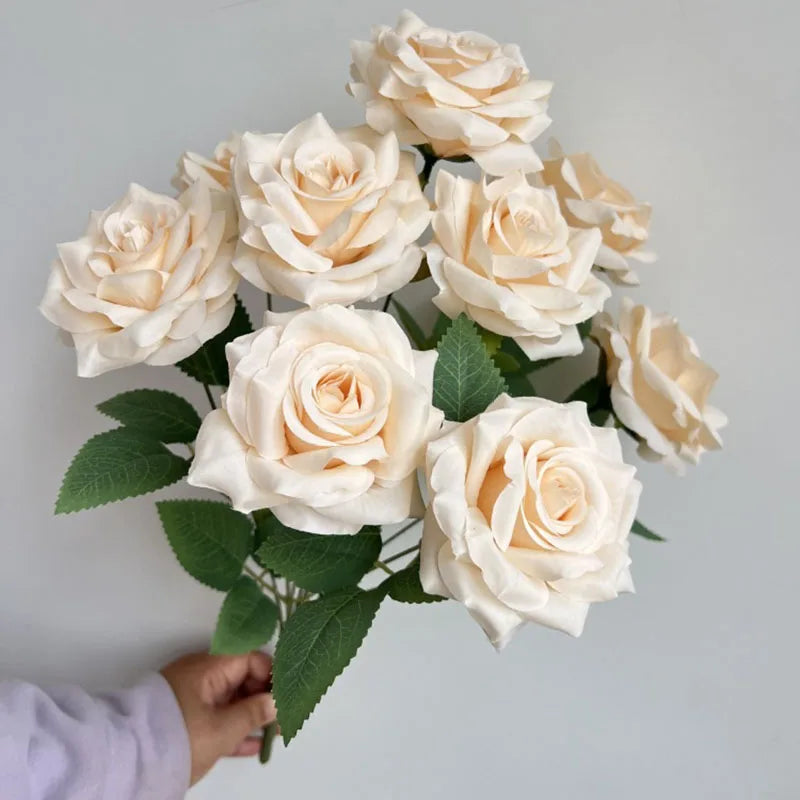 Rosara Silk Rose Bouquet – 9 Head Faux Rose Arrangement Decorative Flower Bunch