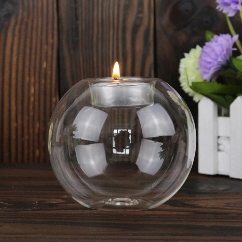 Lunelle Round Glass Tealight Candle Holder – Clear Globe Candle Holder for Home Décor