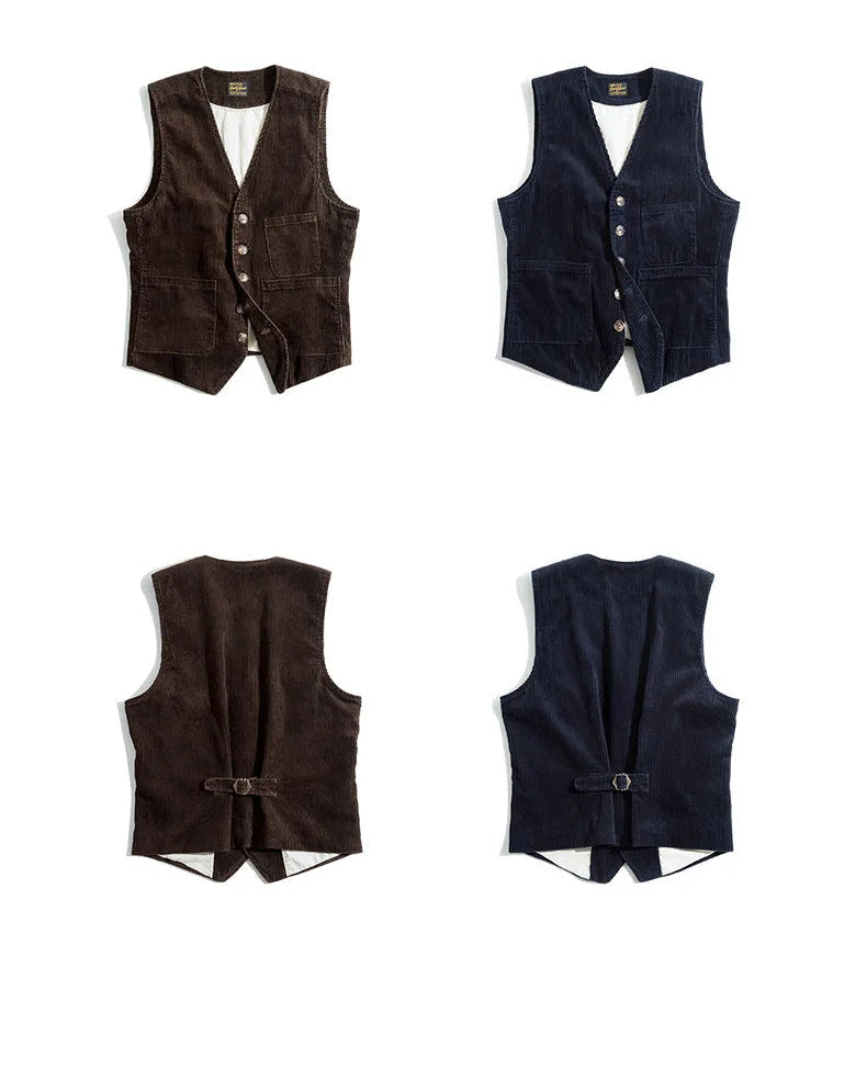 Wexley Men’s Corduroy Waistcoat – Button Front Vest with Adjustable Back Strap