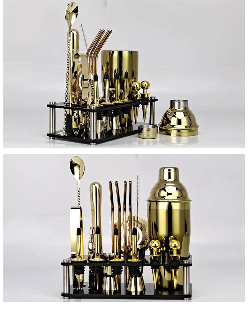 Cocktail Shaker 20-Piece Mixology Set with Display Stand – Stainless Steel Home Bar Accessories Kit