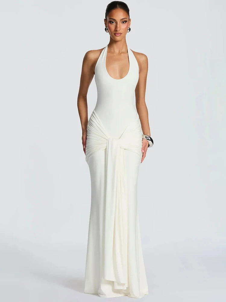 Zavielle Ruched Backless Bodycon Maxi Dress – Evening, Party & Wedding Guest Gown