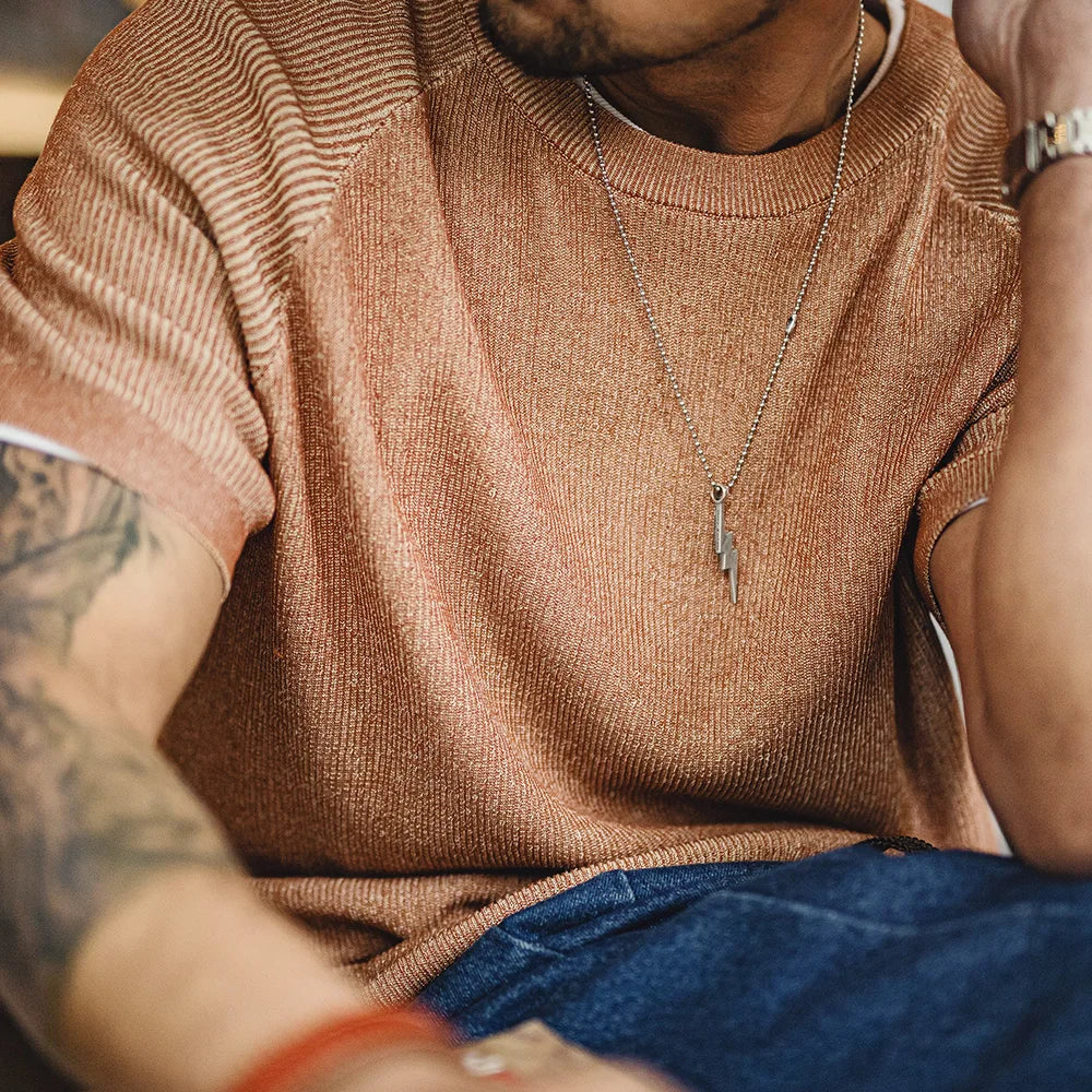 Men's Relaxed Fit Ribbed Knit Short Sleeve T-Shirt – Crew Neck Textured Mens Top for Casual Streetwear & Smart Layering