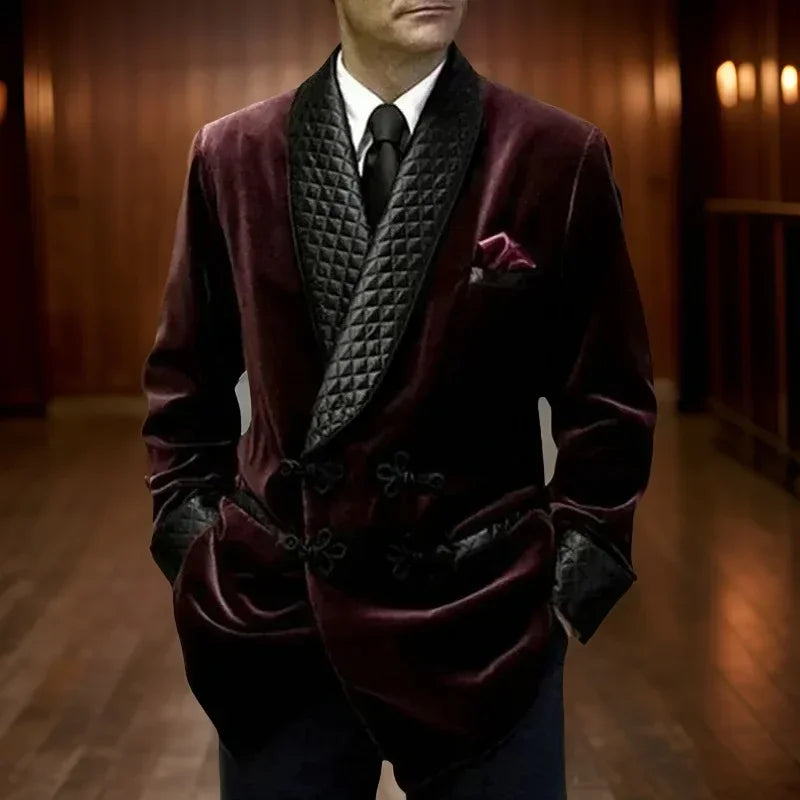 Ashcombe Velvet Smoking Jacket – Men’s Burgundy Quilted Shawl Blazer for Black Tie & Formal Evenings