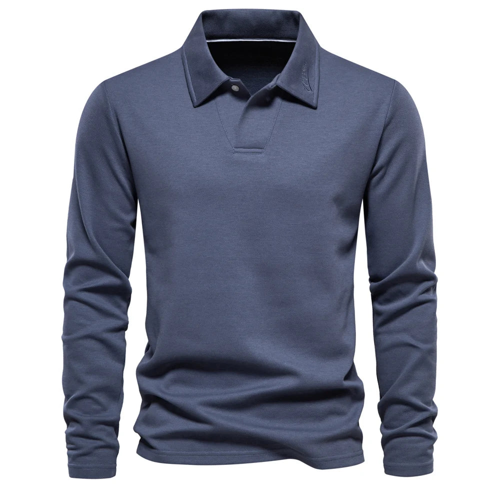 Men's Plain Long-Sleeve Polo Shirt