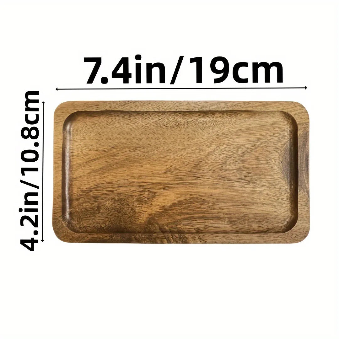 Acacia Wooden Serving Tray – Natural Solid Wood Snack & Food Platter for Coffee, Tea & Appetisers