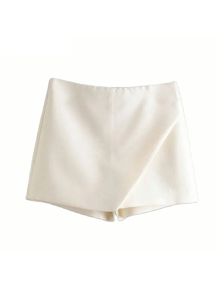 Arlana Asymmetric High Waist Skort – Women’s Tailored Mini Shorts Skirt