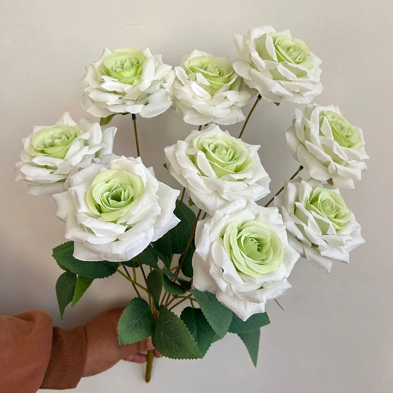 Rosara Silk Rose Bouquet – 9 Head Faux Rose Arrangement Decorative Flower Bunch