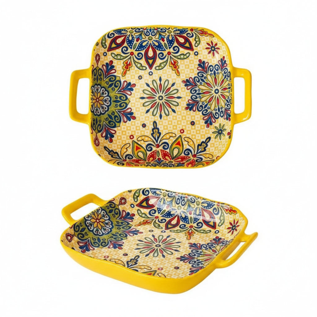 Cerelle Ceramic Oven Plate and Serving Dish with Handles – Decorative Baking Dish for Roasting Cooking and Dining Table