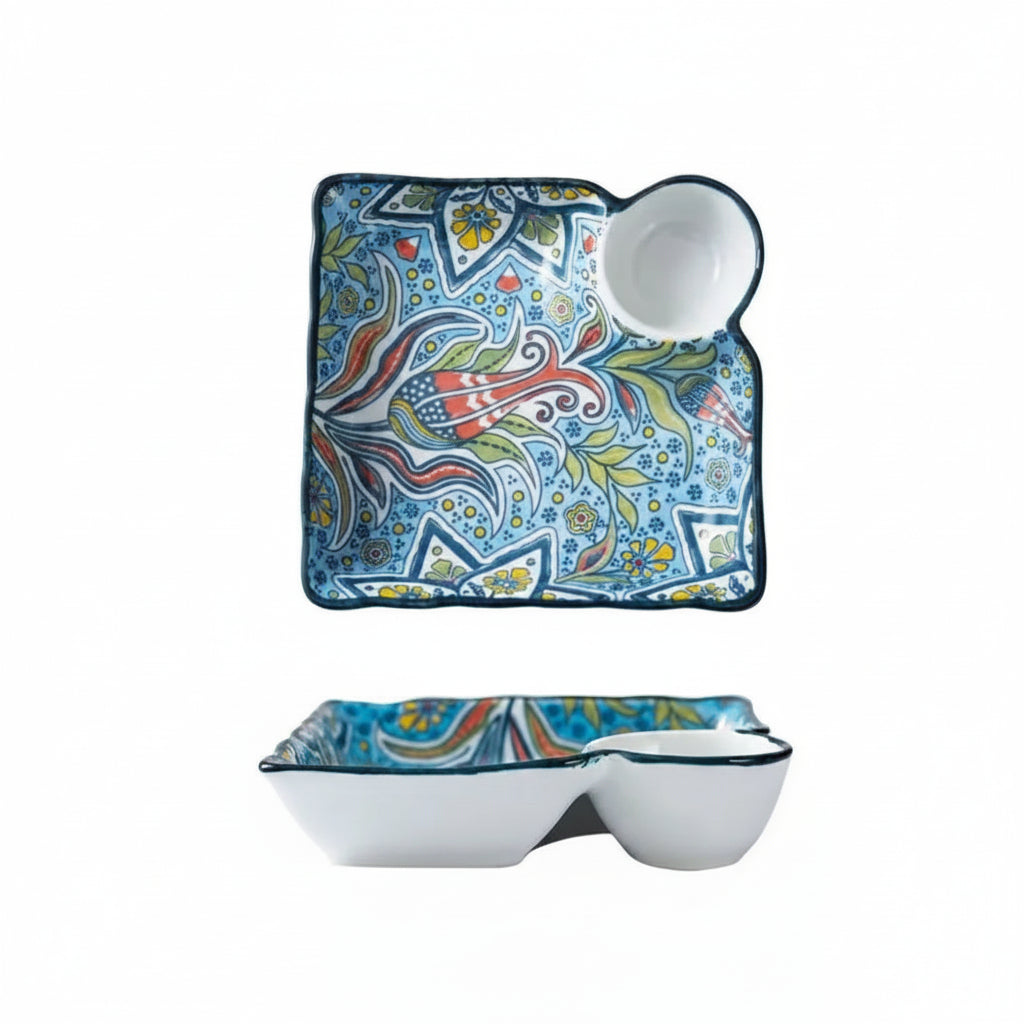 Zareli Ceramic Serving Dish with Sauce Holder – Tapas Plate for Table Serving