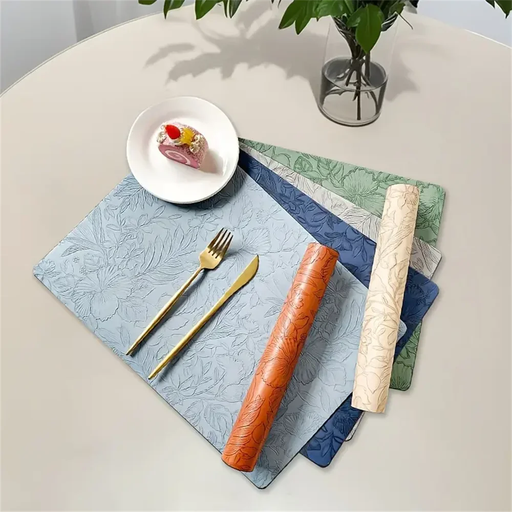 Botanical Dining Placemats – Wipe Clean Table Mats, Waterproof Non Slip Faux Leather Placemats, Double Sided Kitchen & Dining Table Mats