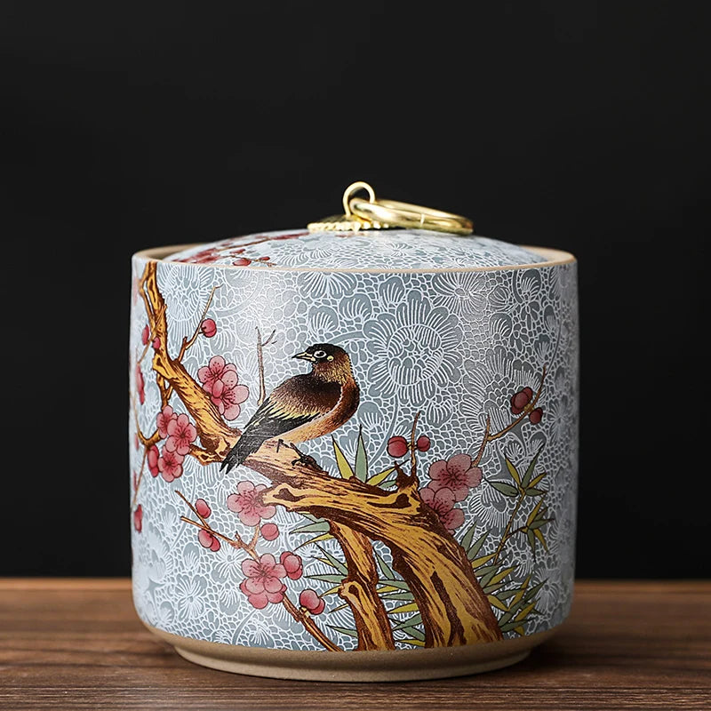 Meadow Ceramic Tea Caddy with Lid – Sealed Storage Jar