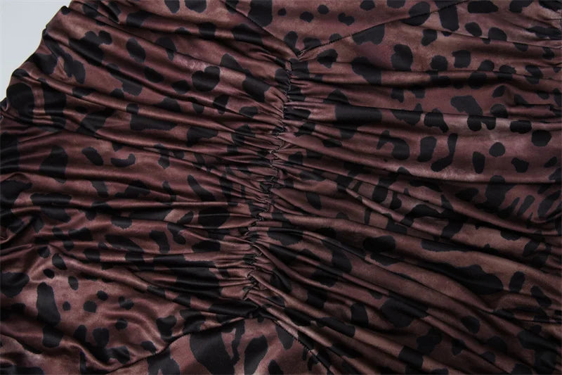 Zayara Halter Leopard Print Maxi Dress – Plunge Ruched Bodycon Evening Dress for Women’s Partywear & Formal Events