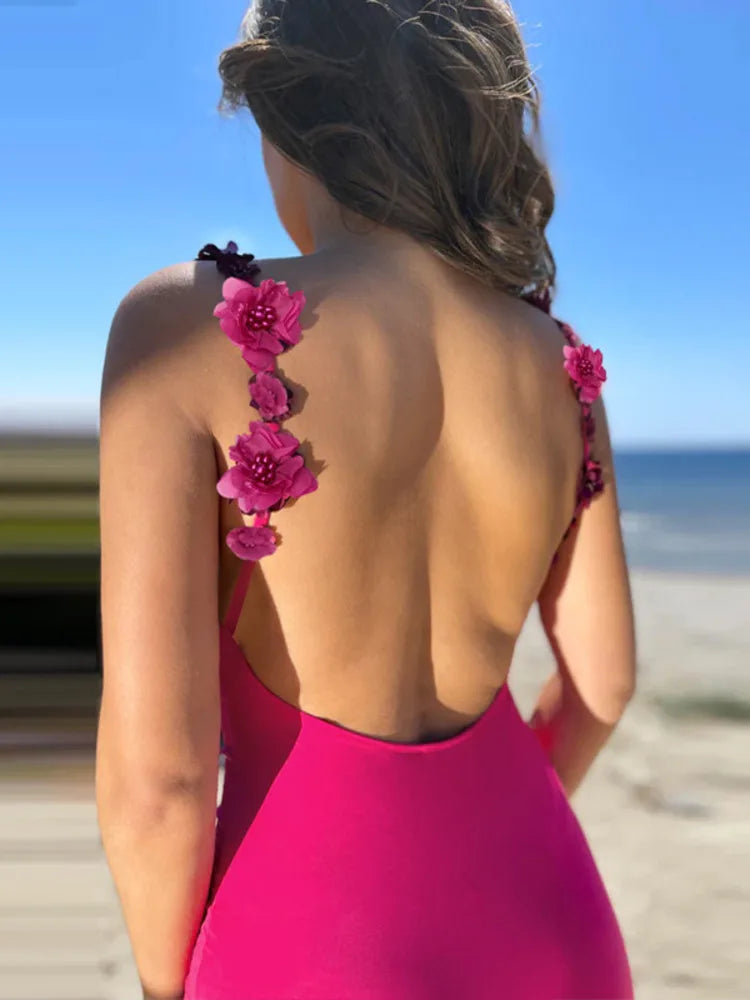 Zairena Floral Strap Fuchsia Bodycon Maxi Dress – Cowl Neck Backless Formal Gown for Weddings & Holidays