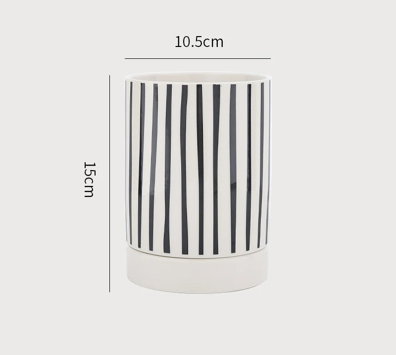 Kitchen Utensil Holder – Ceramic Cutlery Caddy, Utensil Crock, Chopstick Holder and Kitchen Countertop Organiser with Drip Base, Geometric Designs