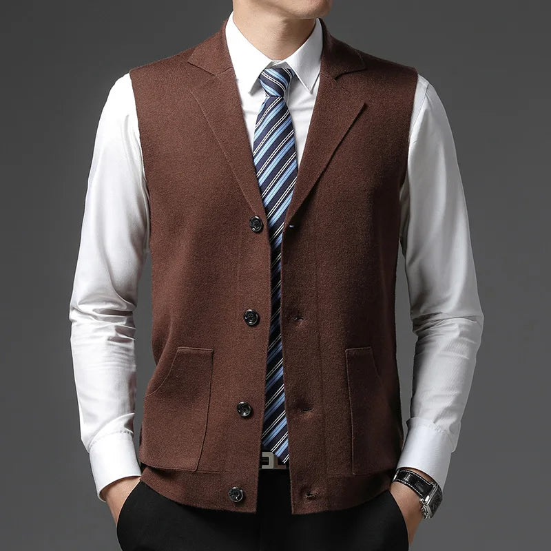Men’s Knit Button-Up Waistcoat – Sleeveless Smart Vest for Layering, Office Wear & Formal Outfits