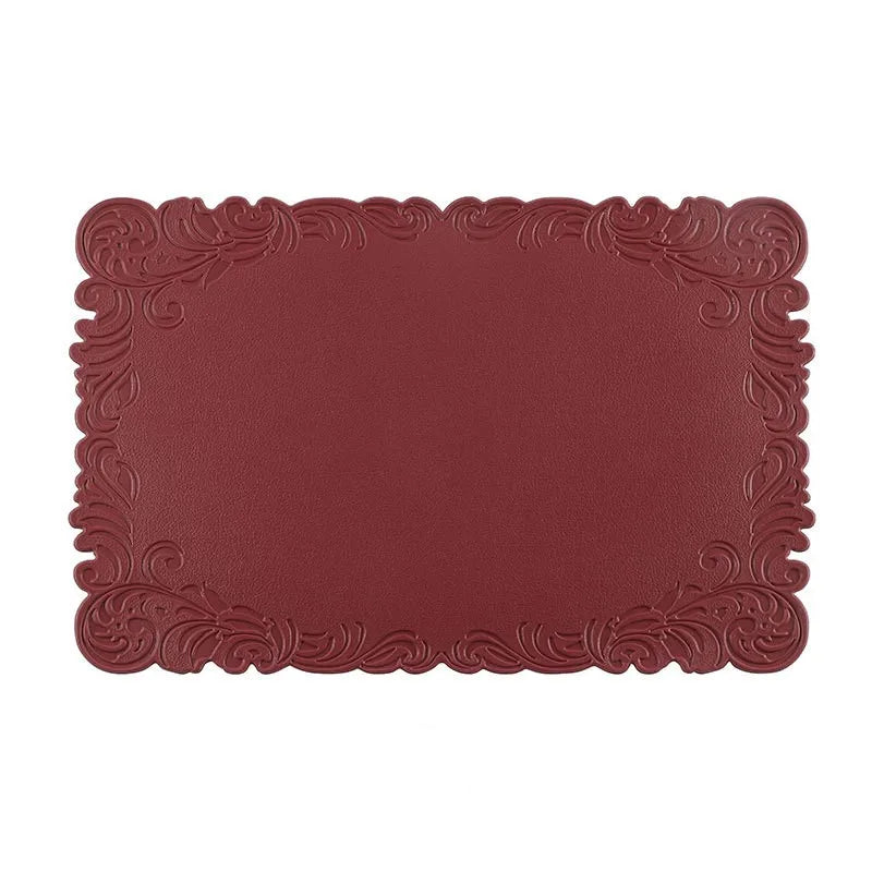 Verra Faux Leather Table Mats – Decorative Edge Non Slip Washable Dining Table Mats Set