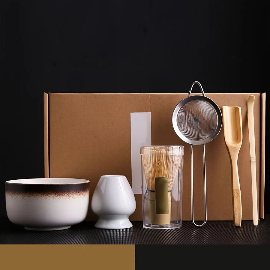 Japanese Style Matcha Tea Set – 6-Piece Matcha Whisk, Bowl, Scoop, Sifter & Accessories Kit for Traditional Matcha Making