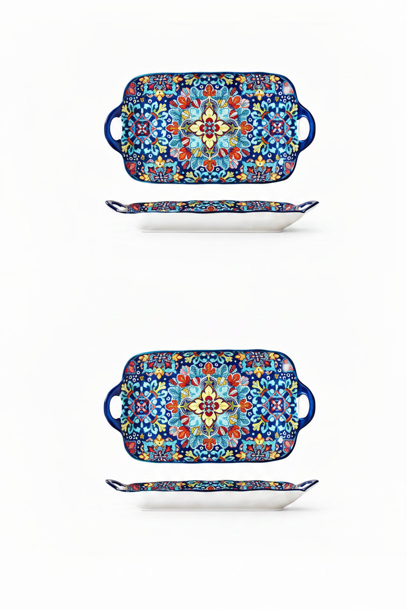 Calvero Ceramic Serving Tray – Rectangular Dish with Handles