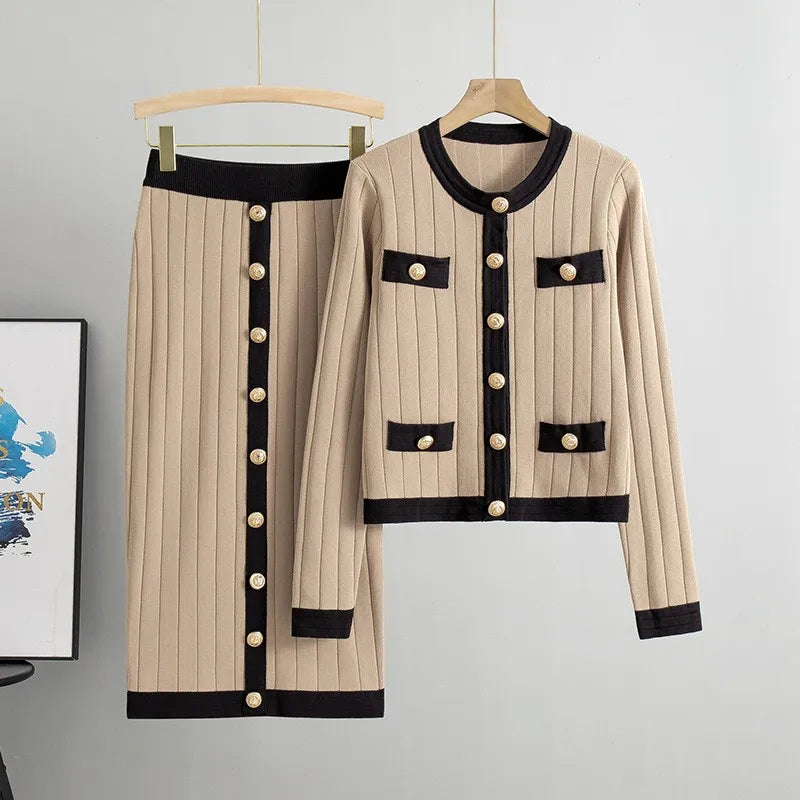 Women's Button-Detail Knit Cardigan & Skirt Two-Piece Set - Multiple Colours