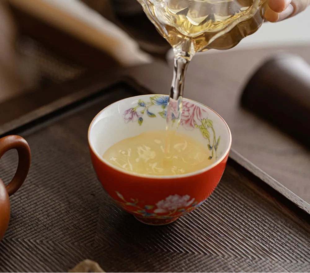 Kiyorae Floral Ceramic Tea Cup – Hand Painted Peony Matcha Bowl Small Tea Cup for Matcha, Herbal Tea & Espresso