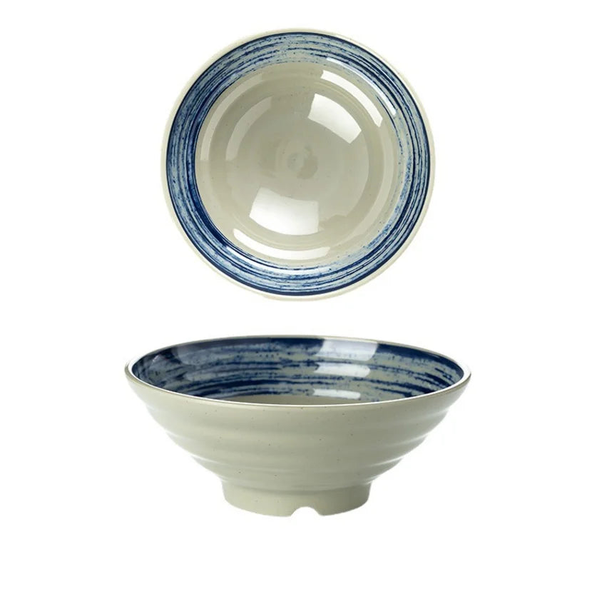 Hand-Painted Noodle Bowls – Large, Medium, Small Ramen, Pho & Soup Bowl Set in Brown, Blue, Green, Yellow