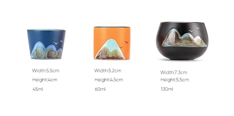 Takumi Mountain Ceramic Tea Cup Gift Set – 3 Piece Small Tea Cups with Gift Box for Espresso, Coffee and Tea Serving Tableware