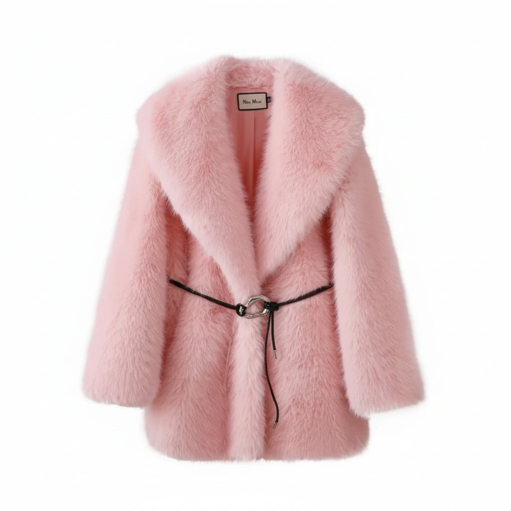Marquelle Belted Plush Faux Fur Coat – Women’s Long Luxury Winter Jacket for Daywear and Evening Partywear
