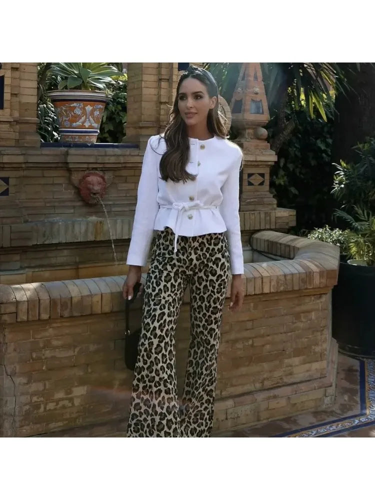 Leopard Print High Waisted Wide-Leg Pants