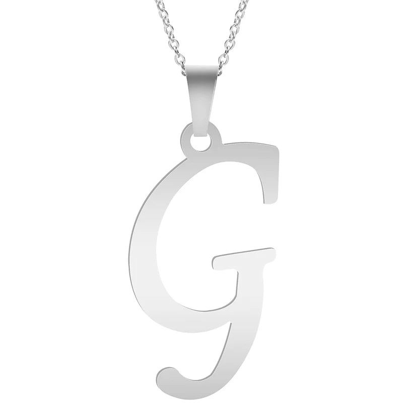 Stainless Steel Initial Necklace – Alphabet Letter Pendant Chain for Women and Men